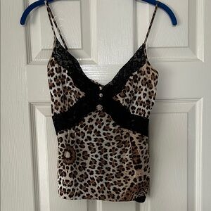 Roberto Cavalli Animal Print Cami with Black Lace
